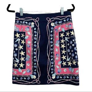 Talbots Seashell Nautical Embroidered Print Skirt